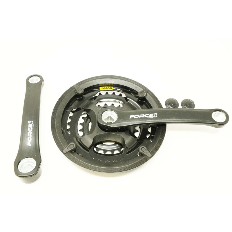 MTB BIKE TRIPLE COTTERLESS CHAINWHEEL SET + GUARD BLACK 24-34-42 TEETH 170mm