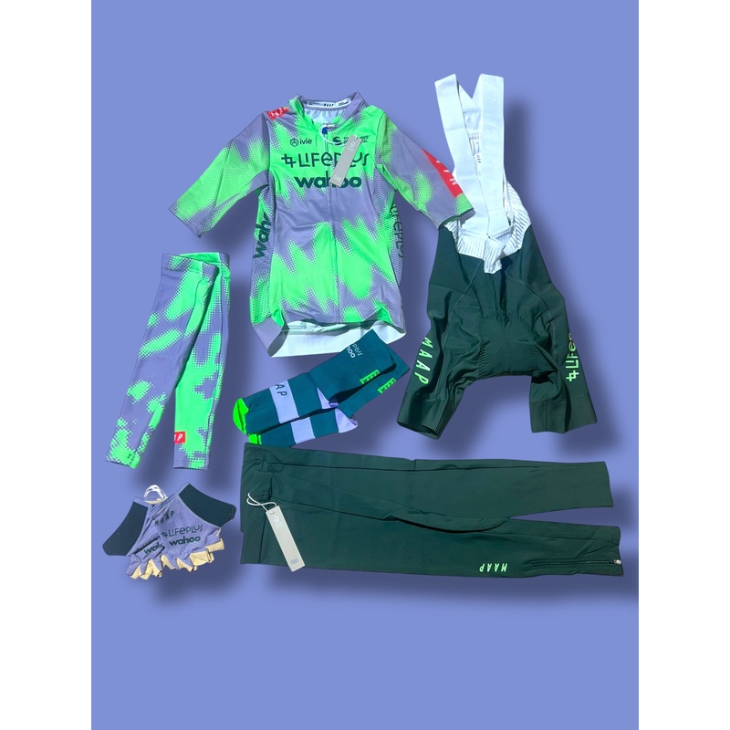 Women’s Aero Jersey, Bib Shorts, Arm Warmers, Leg Warmers and Aero Gloves Bundle  | Lifeplus Wahoo  | MAAP  | Pro Cycling Kit