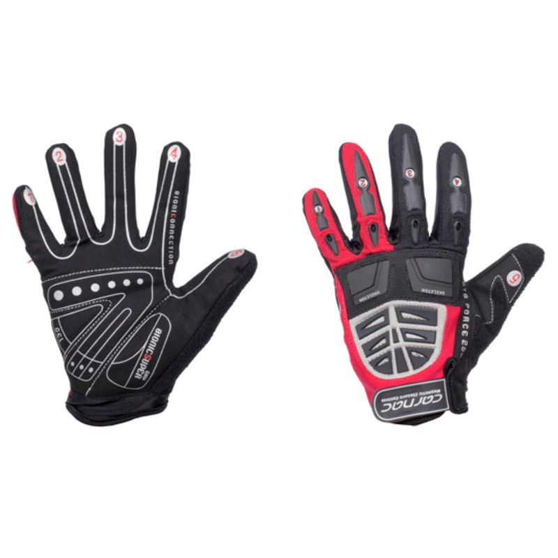 CARNAC’S MTB FORCE 250 FULL FINGER GLOVES, GEL PADS MAGNETIC CLOSURE RED SMALL