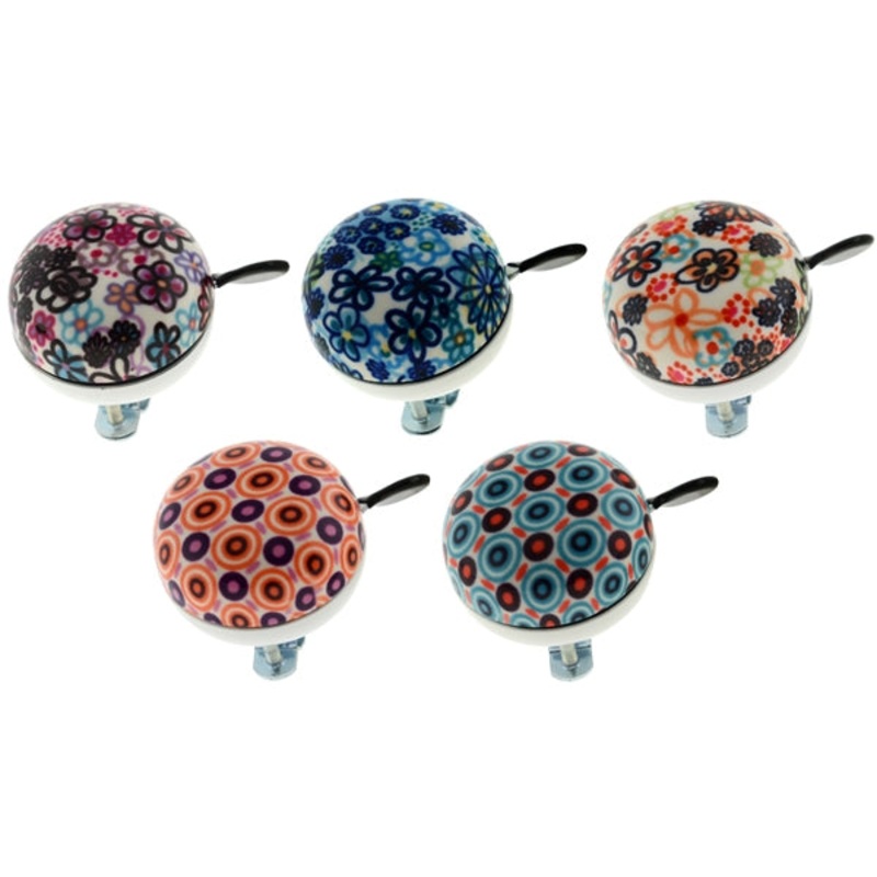 RETRO FUN COLOURED PATTERNED BICYCLE BELL 60mm PAINTED STEEL DING DONG BIKE BELL