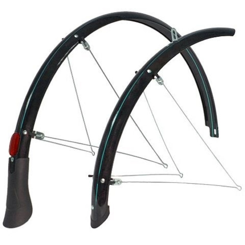 SET VAVERT LIGHTWEIGHT FULL LENGTH MUDGUARDS FOR 24 RACING BIKE, MTB, CITY BIKE, 50mm WIDE, BLACK WITH BLUE LINE