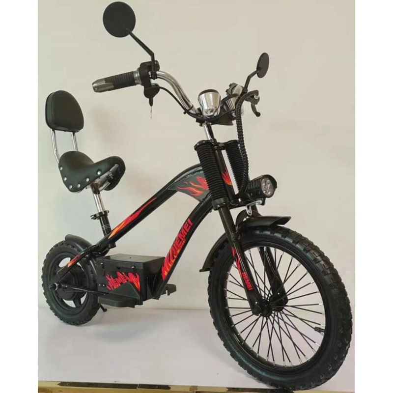 24V Electric Bicycle 16 Inch Kids Bike with Leather Seat and Backrest Ages 4-12 Years Old