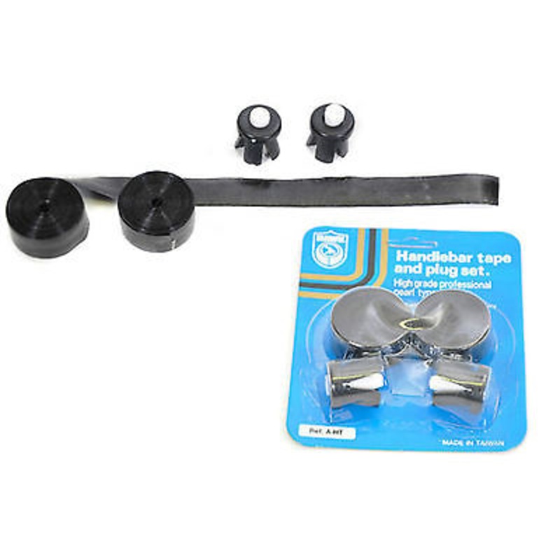 SHINEY BLACK HANDLEBAR TAPE & PLUG SET IDEAL FOR 60’s,70’s,80’s RACING BIKES NOS