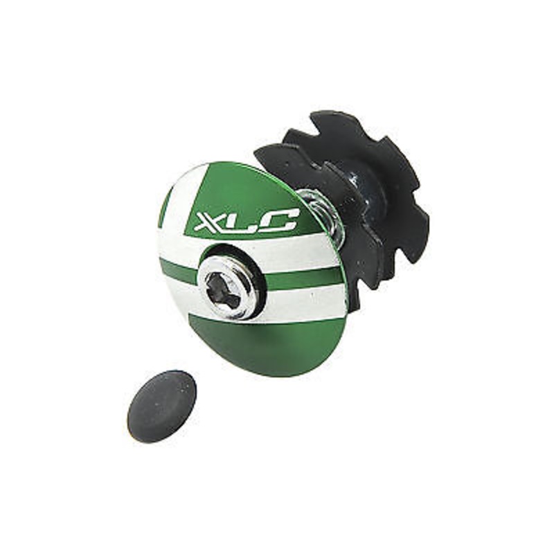 XLC 25.4mm ALLOY A HEAD CAP & STAR WASHER IN ANODISED GREEN WITH XLC LOGO