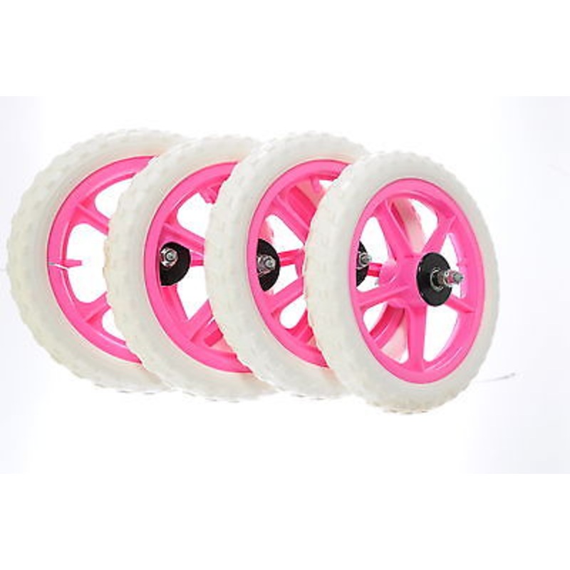 SET FOUR 4 300mm 12 PINK MAG WHEELS WHITE TYRES,SCOOTER,GO KART,TROLLEY PROJECT