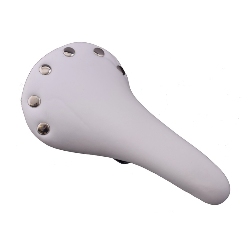BIKE SEAT CLASSIC STYLE WHITE LEATHER LOOK RIVETED TOP TRADITIONAL BICYCLE SADDLE