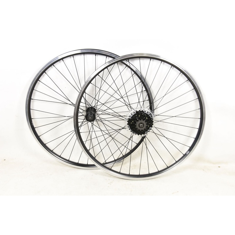 26 MTB Bike Wheels (559 X 19c) 7 Speed Shimano Cassette Hubs Black Dual Wall Rims