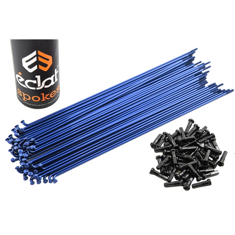 50 x ECLAT STAINLESS STEEL 192mm 14 Gauge BLUE SPOKES WITH BLACK NIPPLES FOR BMX