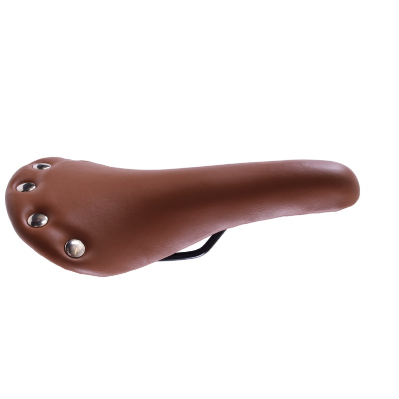 BIKE SEAT CLASSIC STYLE BROWN LEATHER LOOK RIVETED TOP TRADITIONAL BICYCLE SADDLE