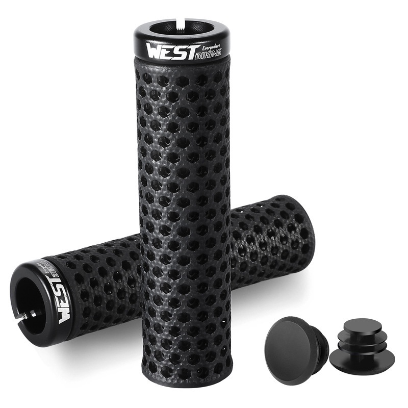 West Biking Yp0804081 3D Printed Bicycle Handlebar Grips Anti Slip Shock Absorbing Mountain Bike Handle Bar – Black