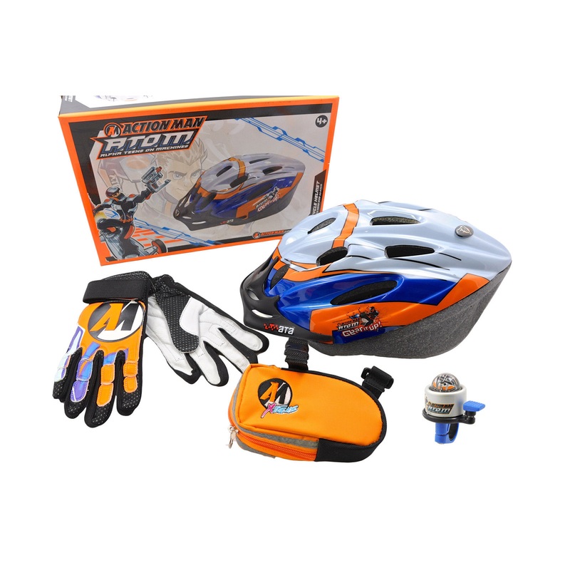 ACTION MAN KIDDIES BIKE GIFT PACK; HELMET, BELL & SADDLE BAG IDEAL GIFT