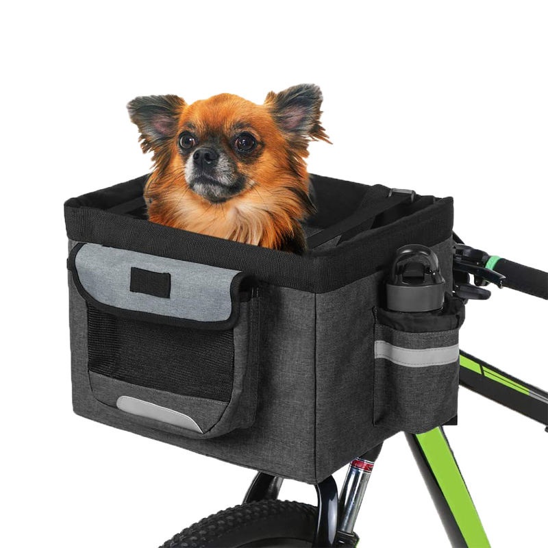 Quick Release Removable Pet Carrier Dog Bicycle Handlebar Basket Foldable Bike Bag