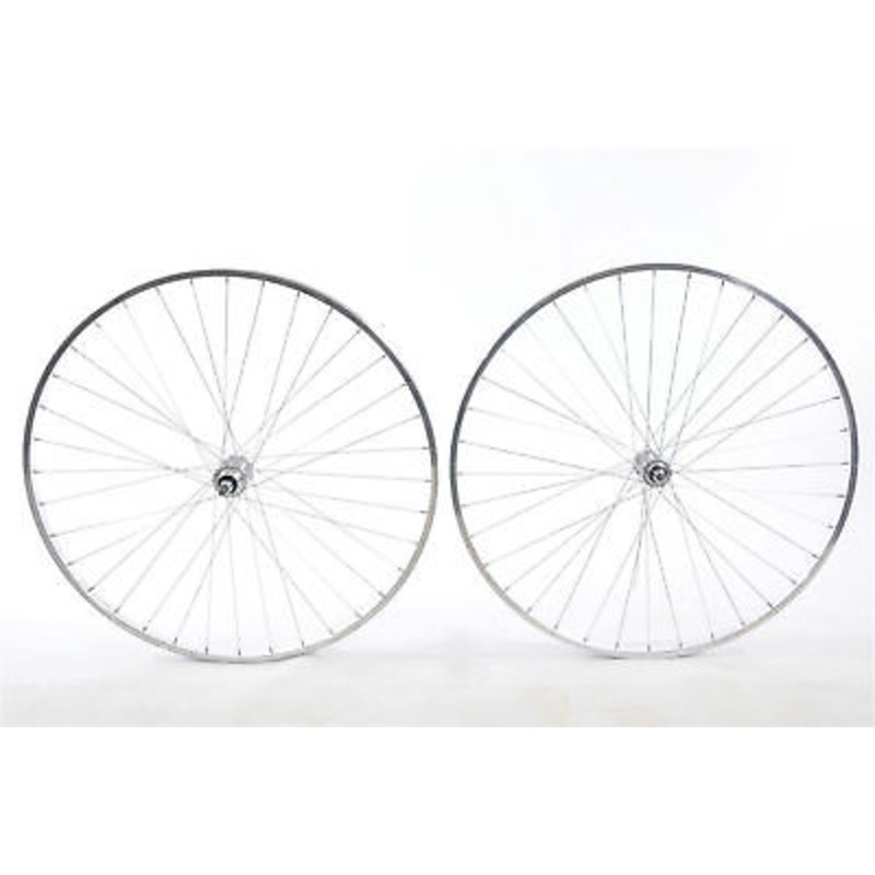 27x 1 1-4 PAIR OF POLISHED CHROME LOOK ALLOY SINGLE SPEED WHEELS