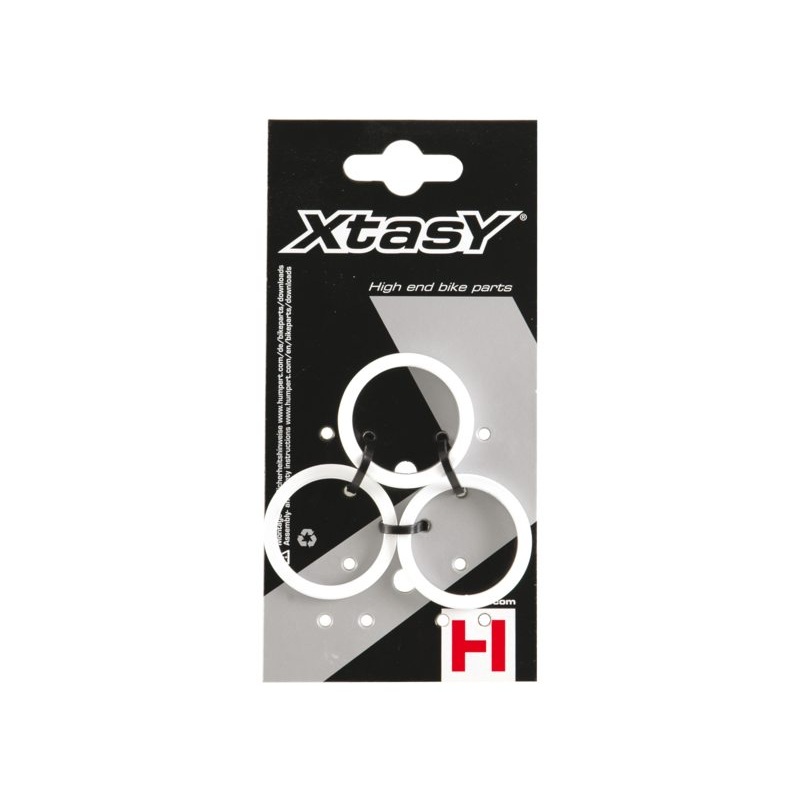 SET OF THREE 1 1-8 28.6mm  XTASY WHITE HEADSET SPACERS 2mm, 5mm 10mm ALLOY FOR A-HEAD HANDLEBAR STEMS