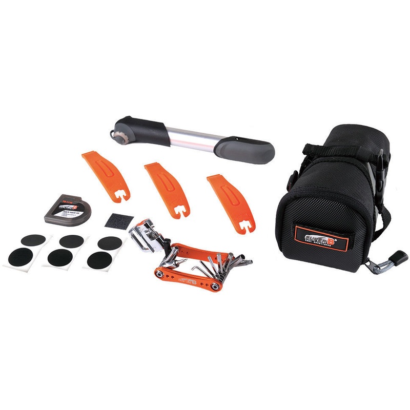 SUPER B ESSENTIAL TOOL KIT ULTIMATE SET COMPLETE WITH UNDER SEAT BAG & PUMP TB-96710