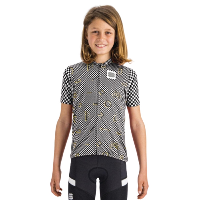 CHECKMATE KIDS CYCLING JERSEY|10 Years|12 Years|14 Years|Black/White/Cedar