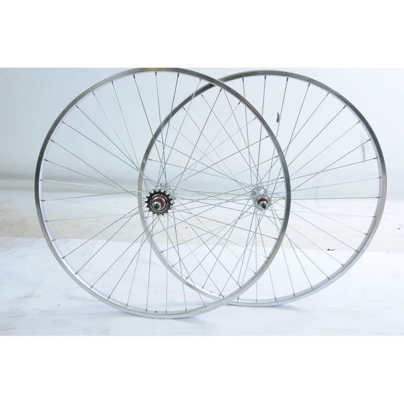 27 X 1 1-4 Flip Flop Fixie Wheels Chrome Look Alloy Rims 16T Sprockets Standard Hubs
