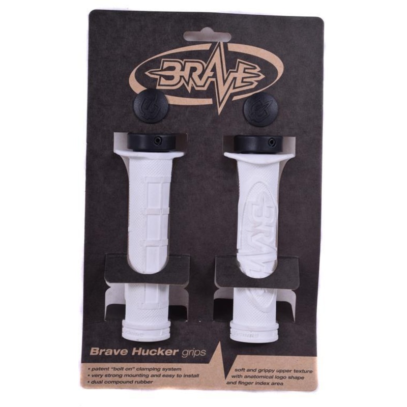 BRAVE ‘HUCKER HANDLEBAR GRIPS SINGLE LOCK-ON 22.2mm WHITE WITH BLACK RINGS 65%