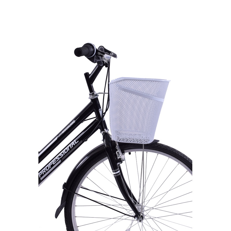 VERY STRONG LARGE FRONT FITTING BIKE SHOPPING BASKET STEEL WIRE MESH COMPLETE WITH SUPPORT WHITE